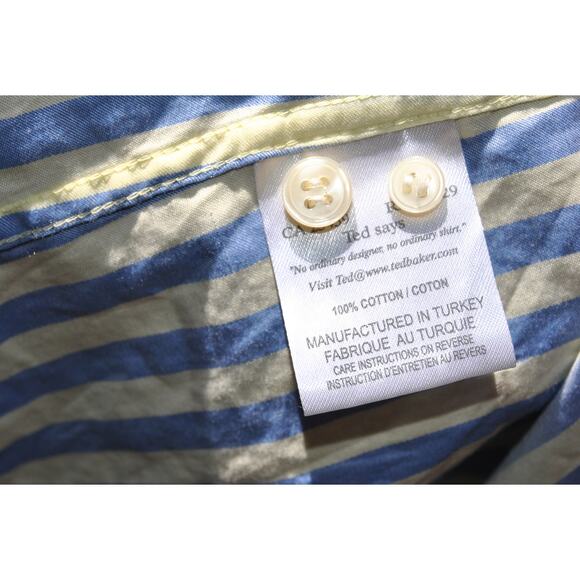 Ted Baker Archive Blue & Yellow Stripe Button-Up Shirt – Size 16 - Picture 4 of 5